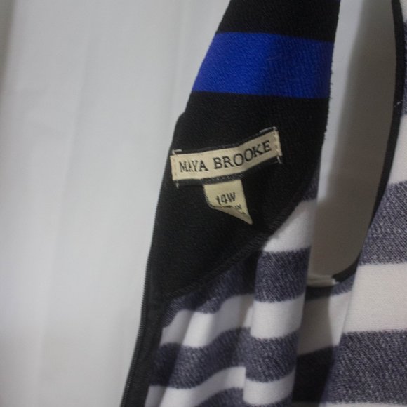 Maya Brooke Dress Size 14W Black, White and Blue Striped - Picture 5 of 6